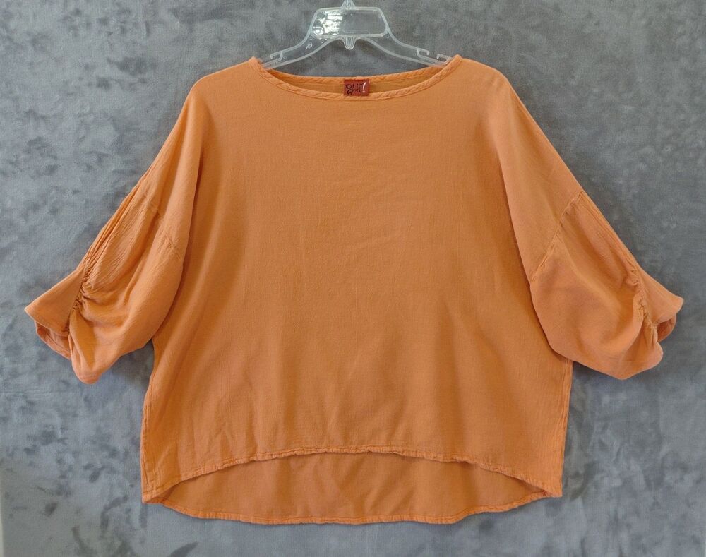 Oh My Gauze! Hi-Low Gauze Oversized Top Women's O/S Lagenlook Orange Sz. 2 to 3